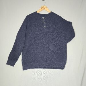 British Khaki Men's Long Sleeve Navy Waffle Style Three Button Shirt Size L